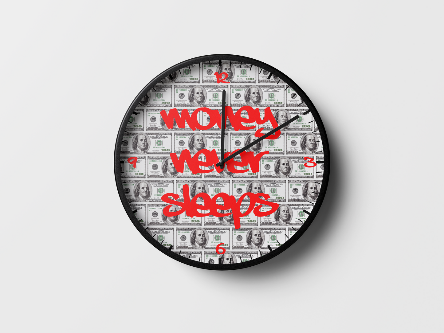 Money Never Sleeps Wall Clock - Red