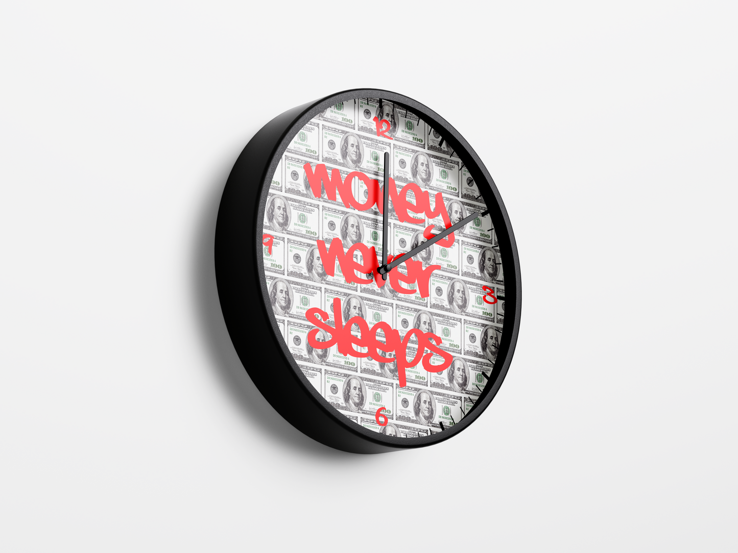 Money Never Sleeps Wall Clock - Red