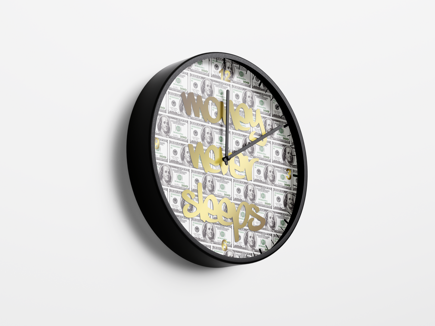 Money Never Sleeps Wall Clock Gold