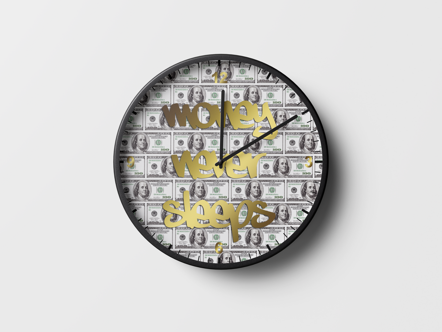 Money Never Sleeps Wall Clock Gold