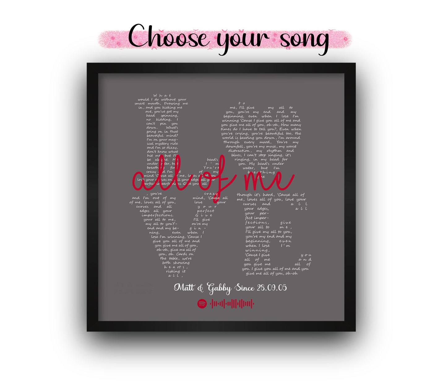 Modern LOVE song lyric framed print - Grey