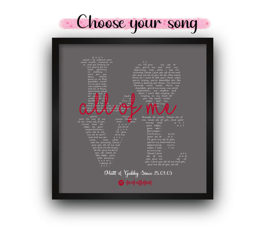 Modern LOVE song lyric framed print - Grey