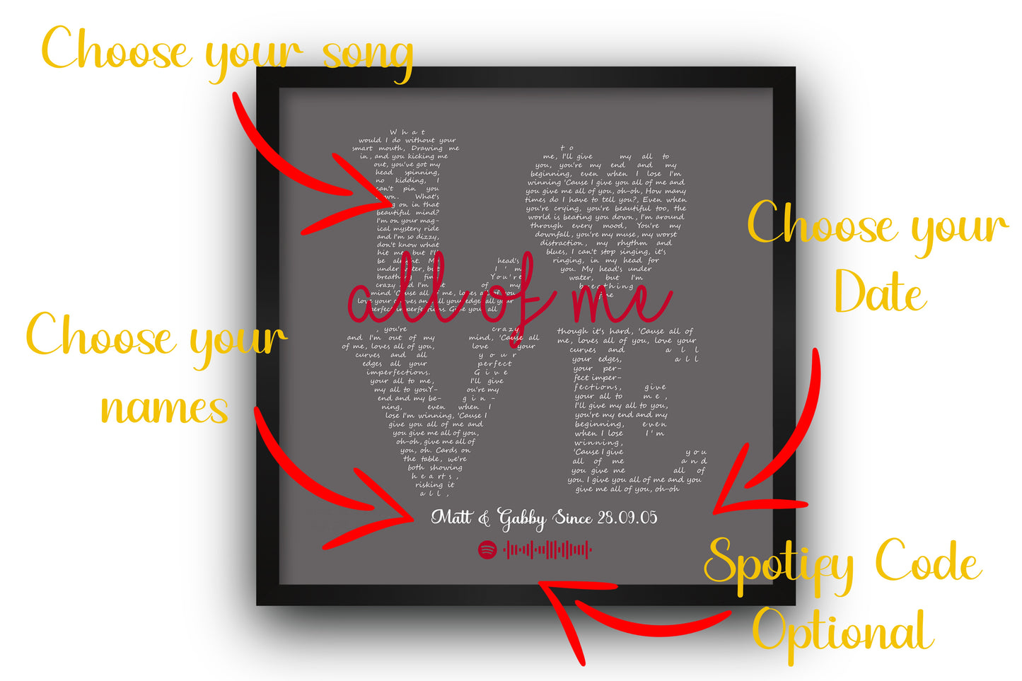 Modern LOVE song lyric framed print - Grey